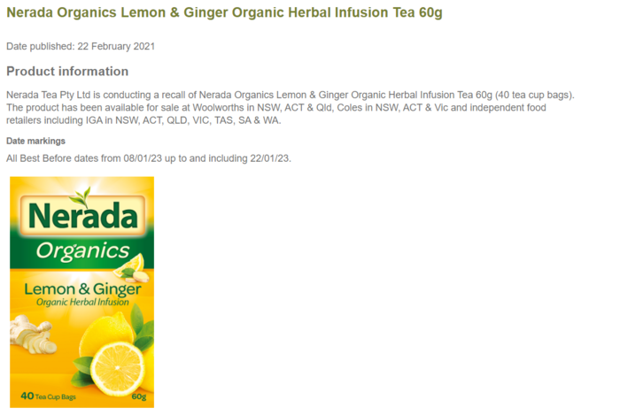Nerada Organics Lemon & Ginger Organic Herbal Infusion Tea