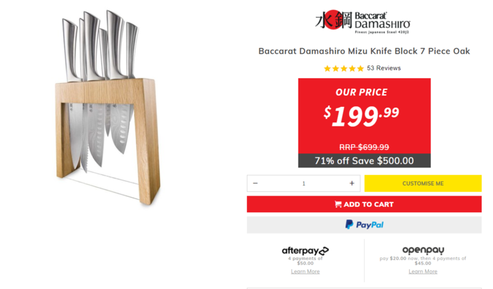 还有这一套刀具，原价将近699.99澳元，现价只需199.99澳元。
