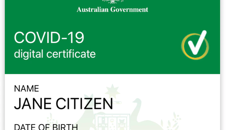 澳洲政府的Covid-19疫苗接種證書樣本