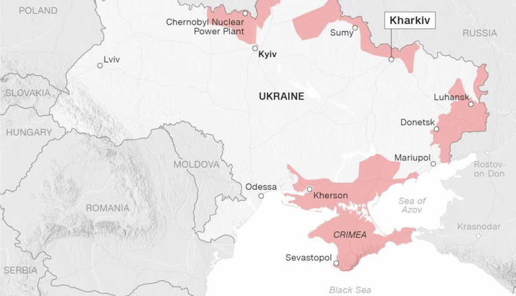 烏克蘭的紅色區域為昨天的俄占領區，目前俄羅斯在烏境內只有10萬兵力