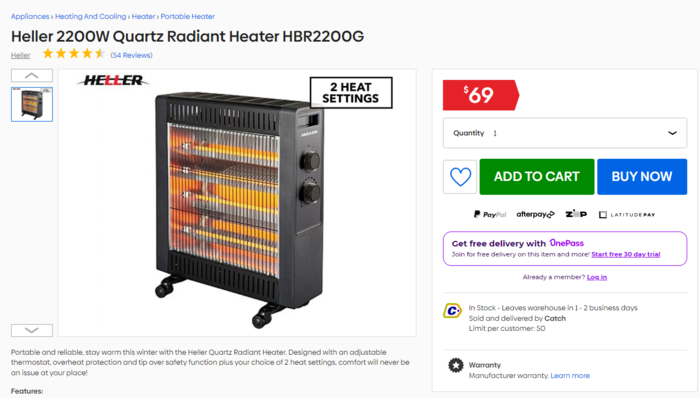 Heller2200瓦石英电暖器