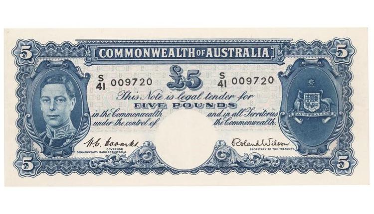 Grays拍賣，1952 澳大利亞五英鎊紙幣