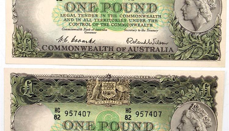 连续两张 1953 年 1 英镑澳大利亚纸币